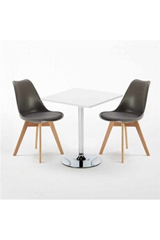 - table carrée blanche 70x70cm avec 2 chaises colorées set intérieur bar café nordica cocktail, couleur: gris