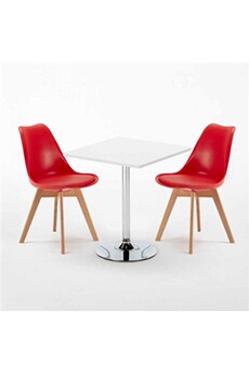 - table carrée blanche 70x70cm avec 2 chaises colorées set intérieur bar café nordica cocktail, couleur: rouge