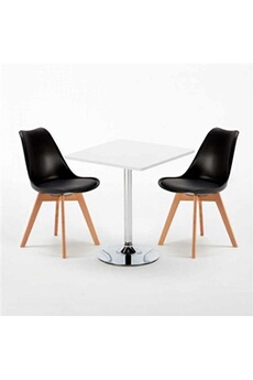 - table carrée blanche 70x70cm avec 2 chaises colorées set intérieur bar café nordica cocktail, couleur: noir