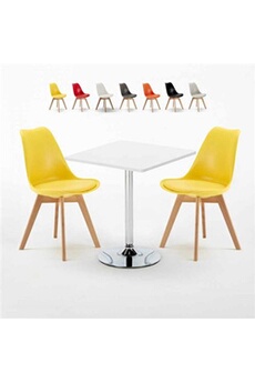 - table carrée blanche 70x70cm avec 2 chaises colorées set intérieur bar café nordica cocktail, couleur: jaune