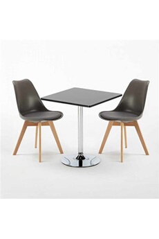 - table carrée noire 70x70cm avec 2 chaises colorées set intérieur bar café nordica mojito, couleur: gris