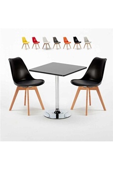 - table carrée noire 70x70cm avec 2 chaises colorées set intérieur bar café nordica mojito, couleur: noir