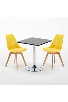 - table carrée noire 70x70cm avec 2 chaises colorées set intérieur bar café nordica mojito, couleur: jaune