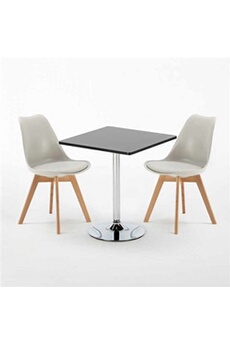 - table carrée noire 70x70cm avec 2 chaises colorées set intérieur bar café nordica mojito, couleur: gris clair
