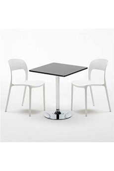 - table carrée noire 70x70cm avec 2 chaises colorées set intérieur bar café restaurant mojito, couleur: blanc