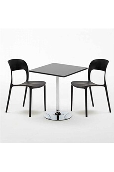 - table carrée noire 70x70cm avec 2 chaises colorées set intérieur bar café restaurant mojito, couleur: noir