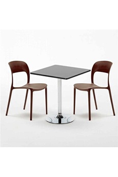 - table carrée noire 70x70cm avec 2 chaises colorées set intérieur bar café restaurant mojito, couleur: marron