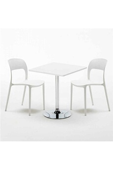 - table carrée blanche 70x70cm avec 2 chaises colorées set intérieur bar café restaurant cocktail, couleur: blanc