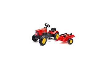 Véhicule électrique pour enfant Falk Falk - tracteur a pédales supercharger rouge avec capot ouvrant et remorque