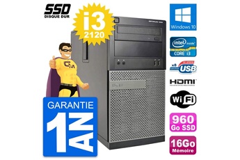 PC De Bureau Dell PC Tour Dell Optiplex 390 Mt I3-2120 Ram 16Go SSD 960Go Hdmi Windows 10 WiFi