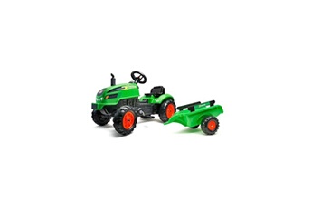 Véhicule électrique pour enfant Falk Falk - tracteur a pédales x tractor vert avec capot ouvrant et remorque inclus