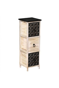 commode tendance meuble carré 3 tiroirs séri bois noir et décor - noir -