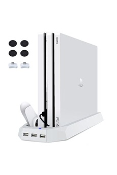 Accessoire pour manette GENERIQUE PS4 Pro / PS4 Slim Vertical avec Ventilateur de Refroidisseur, 2 Support Manette PS4 Station de charge Blanc