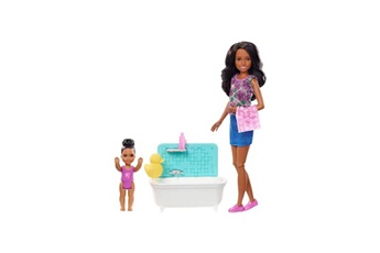 Poupée Alpexe Barbie babysitter heure du bain skipper brune - fxh06 - coffret poupée mannequin - 3 ans et +