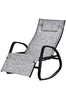 fauteuil de relaxation outsunny fauteuil à bascule dossier inclinable réglable chaise longue pliable dim. 90l x 64l x 108h cm métal époxy noir textilène gris chiné