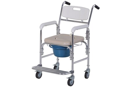 Balnéothérapie HOMCOM Homcom chaise percée à roulettes - fauteuil roulant percé - chaise de douche - seau amovible, accoudoirs, repose-pied - acier chromé hdpe blanc