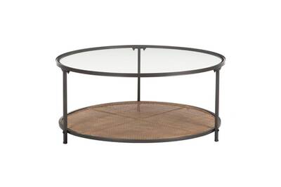 Table Basse Tousmesmeubles Table Basse Ronde Metal Verre Cannage Piero L 91 X L 91 X H 41 5 Neuf Darty