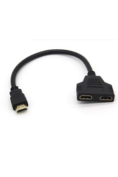 Adaptateur 2 ports Cable HDMI pour Mac et PC Television TV Console Gold 3D FULL HD 4K Ecran 1080p Rallonge (NOIR)