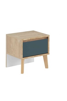 chevet 1 tiroir en bois imitation chêne clair et bleu - ch5046