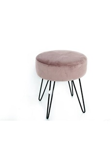 tabouret bas dfs for the heart of your home heart of the home - tabouret en velours isio - diam. 35 x h. 40 cm - rose - isio