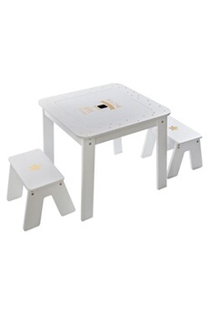Bureau droit Atmosphera For Kids Atmosphera Kids - Table bureau avec tabourets enfant Douceur - L. 57 x H. 51 cm - Blanc - Douceur