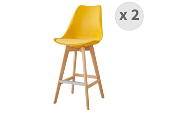 Moloo Tabouret bas Lightup - chaise de bar scandinave jaune pieds hêtre (x2)