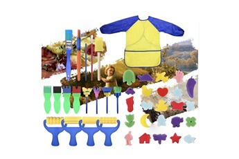 Autre jeux éducatifs et électroniques AUCUNE Kit de peinture pour enfants éponge brosses dessin outils de peinture avec tablier étanche 42pcs clair
