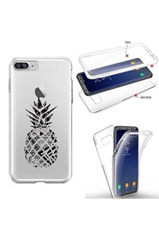 Coque et étui téléphone mobile Coque4phone Coque pour Apple Iphone7 8 SE 2020 integrale ananas geometrique noir transparente