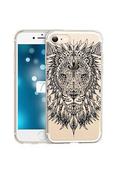 Coque et étui téléphone mobile Coque4phone Coque pour Apple Iphone7 8 SE 2020 lion jungle wild tatoo doodling noir transparente