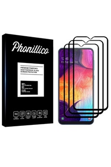 Protection d'écran pour smartphone Phonillico Verre Trempe pour Samsung Galaxy A50 [Pack 3] Film Transparent Intégral Bord Noir Vitre Protection Ecran