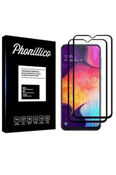 Protection d'écran pour smartphone Phonillico Verre Trempe pour Samsung Galaxy A50 [Pack 2] Film Transparent Intégral Bord Noir Vitre Protection Ecran