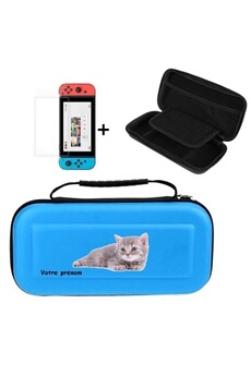 Etui et protection gaming Coque4phone Etui pochette et verre bleu personnalisee prenom Switch chat cat