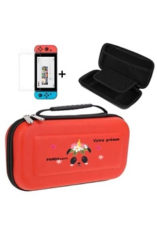Etui et protection gaming Coque4phone Etui pochette et verre rouge personnalisee prenom Switch panda corn fleur