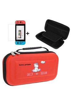 Etui et protection gaming Coque4phone Etui pochette et verre rouge personnalisee prenom Switch licorne enjoy