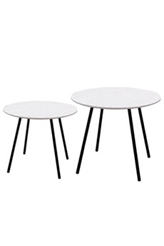 table d'appoint altobuy gracy - lot de 2 tables gigognes plateaux effet granit blanc -