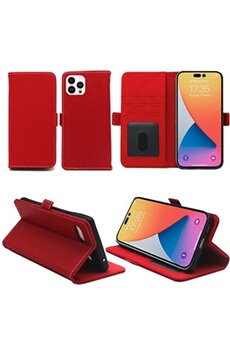 Housse portefeuille pour Apple iPhone 14 Pro 5G 6,1 pouces rouge - Etui Coque avec porte cartes Protection antichoc à rabat Smartphone - Accessoires