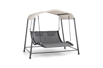 Transat de bain Blumfeldt Palermo double chaise longue à bascule autoportante , structure en acier , toît polyester , coussins inclus - gris