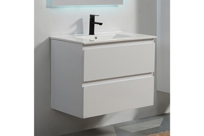 Meuble De Salle De Bain 2 Tiroirs Blanc Vasque 80x46 Cm City