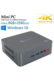 Mini PC Beelink U55 Mini PC avec Windows 10, Processeur Intel Core i3-5005U, 8 Go de RAM + 256 Go de SSD, Wi-FI 2,4 + 5,8 GHz, Intel HD Graphics 5500, 4K, H.265,