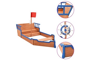 Bac à sable GENERIQUE Jeux de plein air serie wellington bac à sable bateau pirate bois de sapin 190x94,5x136 cm