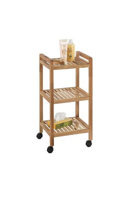Meuble Salle De Bain Wenko Desserte A Roulettes En Bambou Norway L 35 X H 71 Cm Marron Darty