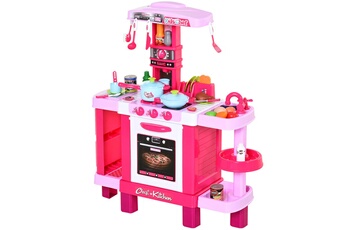 Cuisine enfant HOMCOM Cuisine pour enfant recettes jeu d'imitation 38 accessoires inclus sons et lumières polypropylène rose