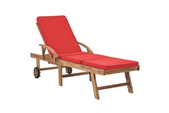 Hitech Chaises Chaise longue avec coussin bois de teck solide rouge