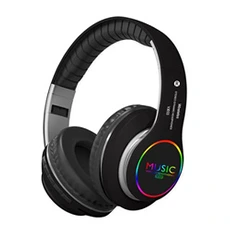 Casque audio Ecelen Casque sans fil Bluetooth pliable lumière LED 3D stéréo jeu écouteur 500mAh batterie Noir