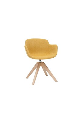 Chaise et Tabouret de bar Miliboo Chaise design en tissu effet velours jaune moutarde et bois clair massif AARON