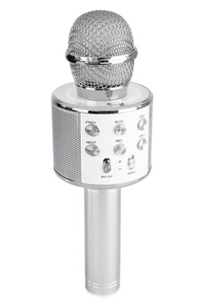 Microphone Tronios Micro de karaoké Max KM01 2-en-1 : enceinte Bluetooth & lecteur multimédia - Argent