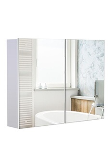 meuble de salle de bain homcom armoire miroir de salle de bain armoire murale double portes et étagères dim. 80l x 15l x 60h cm mdf blanc