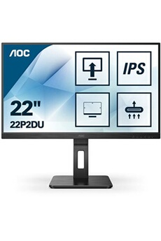 Ecran PC Aoc 22P2DU - Ecran LED - 21.5" - 1920 x 1080 Full HD (1080p) @ 75 Hz - IPS - 250 cd/m² - 1000:1 - 4 ms - HDMI, DVI, VGA - haut-parleurs - noir