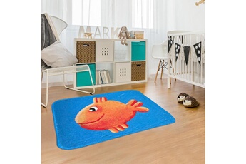 Tapis enfant House Of Kids Tapis enfant 130x180 cm rectangulaire ultra doux poisson bleu chambre adapté au chauffage par le sol