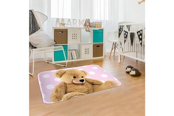 Tapis enfant House Of Kids Tapis enfant 70x95 cm rectangulaire ultra doux teddy rose chambre adapté au chauffage par le sol